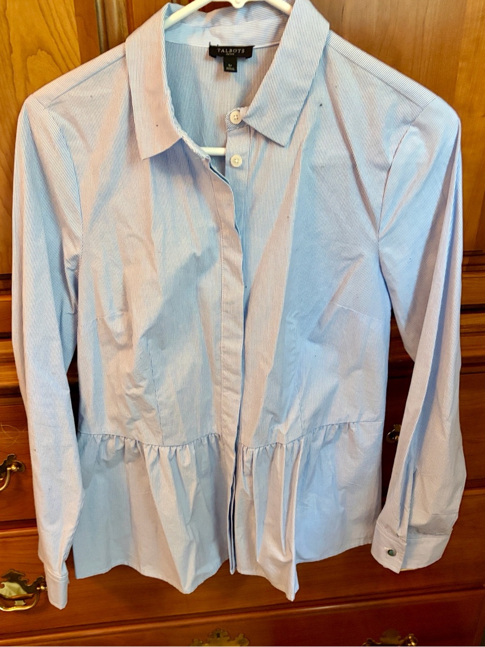 Talbots Light Blue/white Striped Peplum Button-Down Blousem